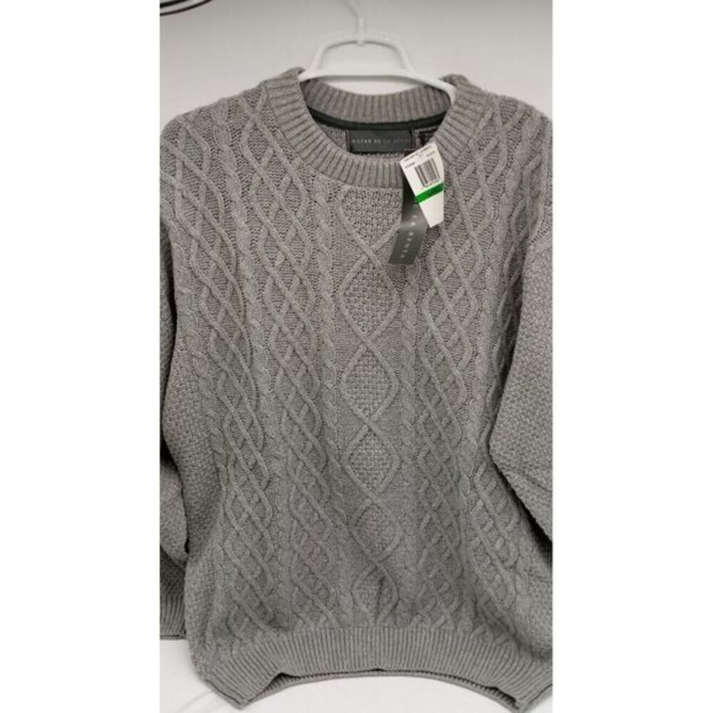 OSCAR DE LA RENTA Sweater Mens L Cable Knit Pullover Gray